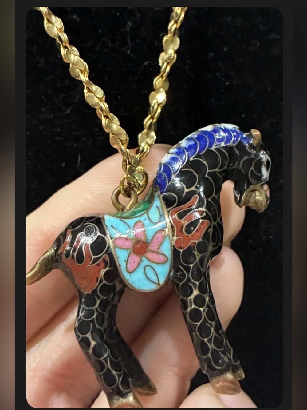 Vintage Chinese Export Cloisonné Carousel Horse Pendant